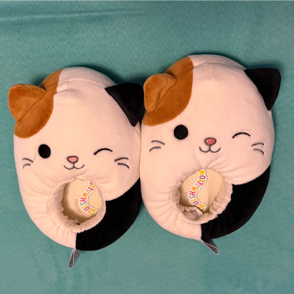 Squishmallows Cat Slippers - Cream, Black, Brown